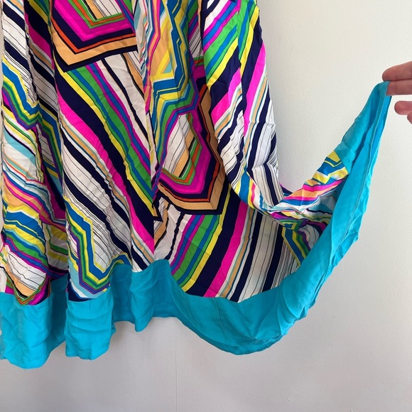 Amanda Uprichard Geometric Rainbow Striped Silk Midi Dress, L - Picture 5 of 8